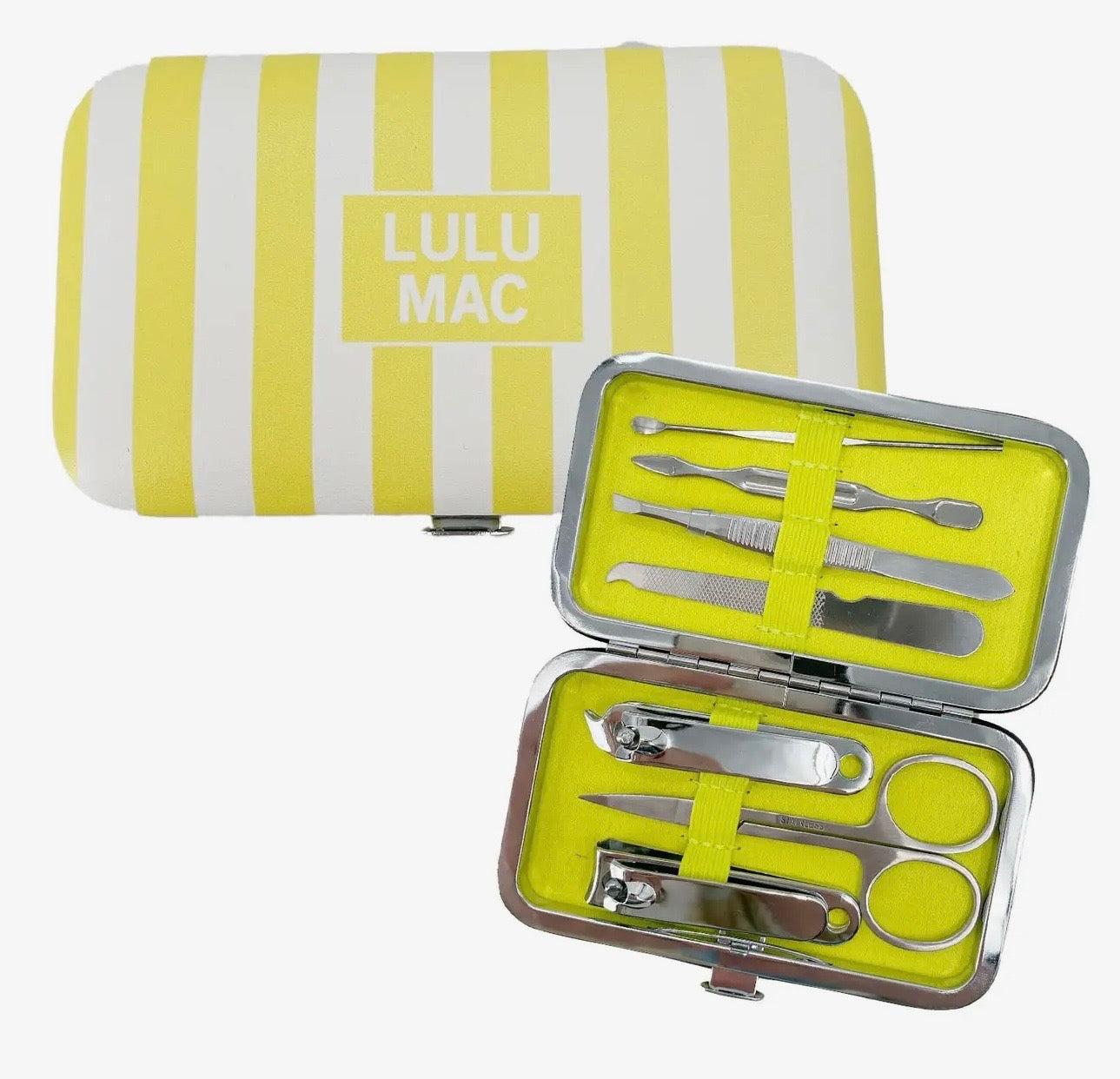 Lulu Mac Yellow and White Striped Manicure Set