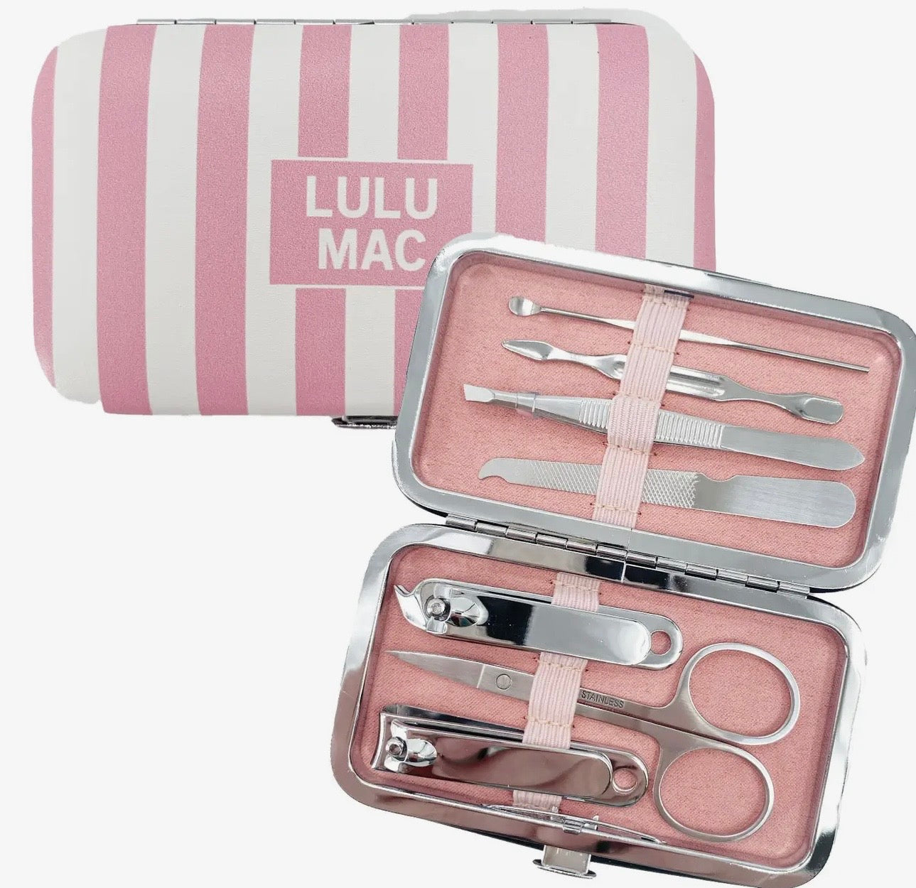Lulu Mac Pink and White Striped Manicure Set